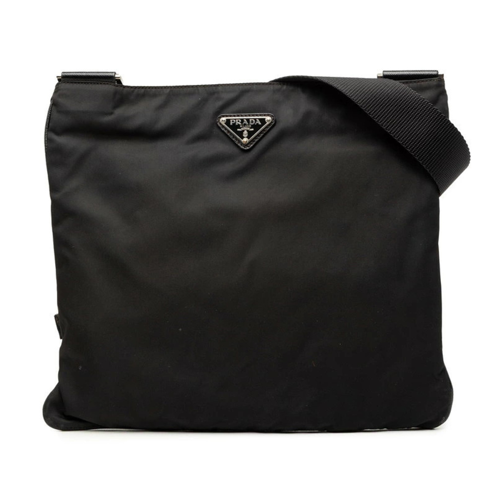 Prada Triangle Plate Shoulder Bag Black